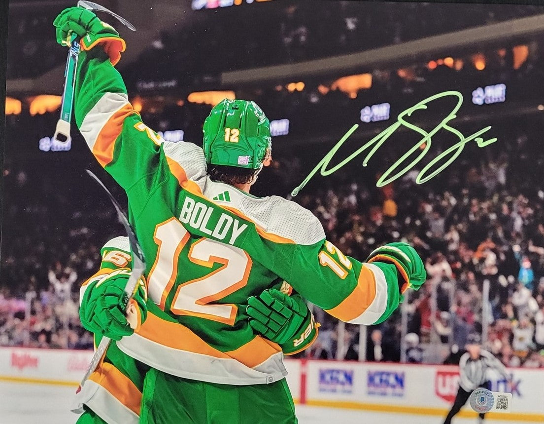 Matt Boldy 'Celebrating' Signed 11x14 Photo