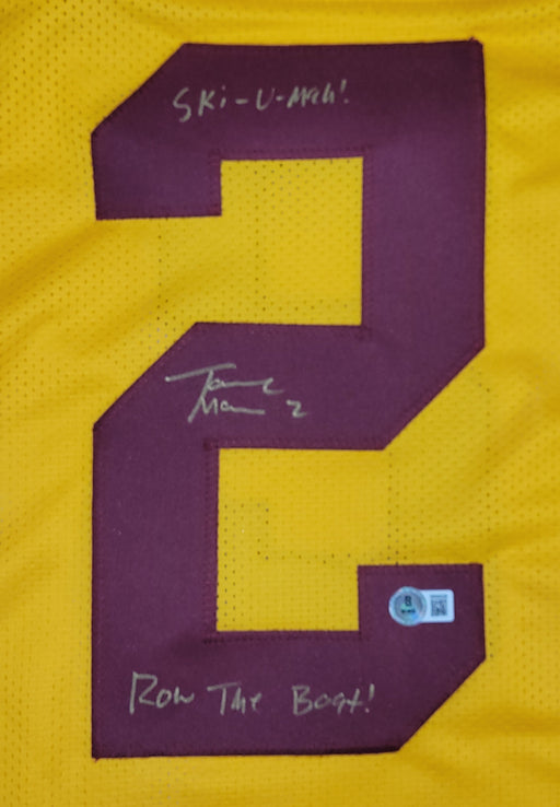Tanner Morgan Signed Custom Gold Football Jersey w/ Inscriptions