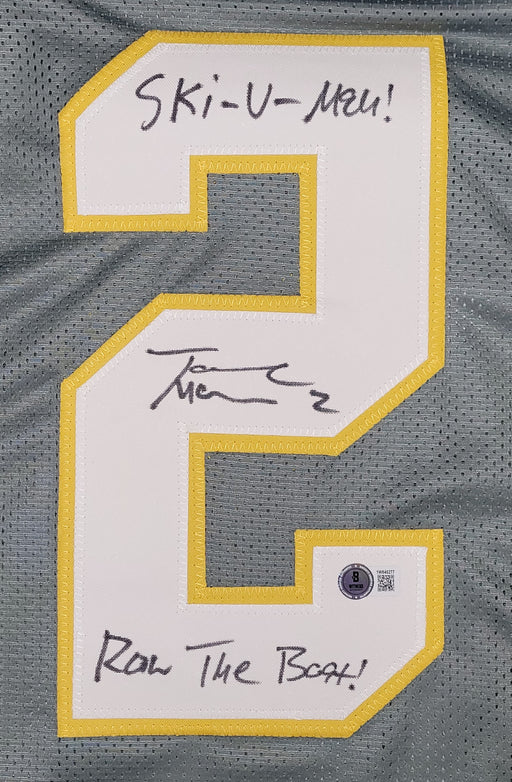 Tanner Morgan Signed Custom Gray Football Jersey w/ Inscriptions