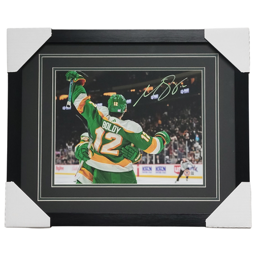 Matt Boldy 'Celebrating' Signed & Professionally Framed 11x14 Photo #1
