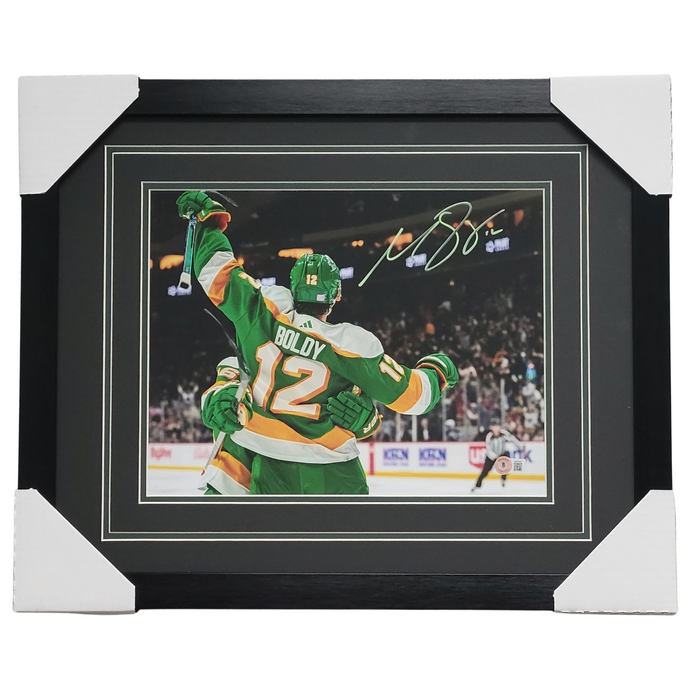 Matt Boldy 'Celebrating' Signed & Professionally Framed 11x14 Photo #1