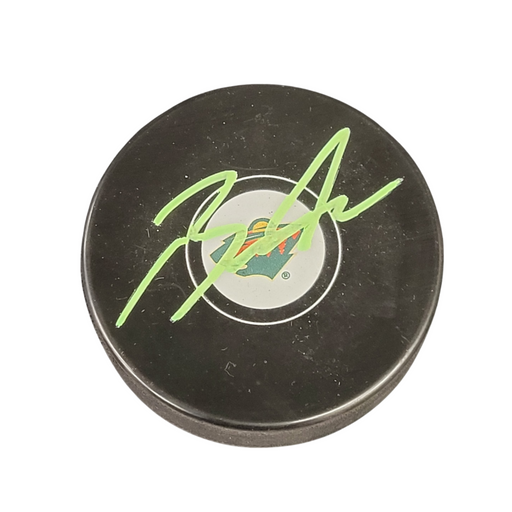 Brock Faber Signed Wild Logo Puck