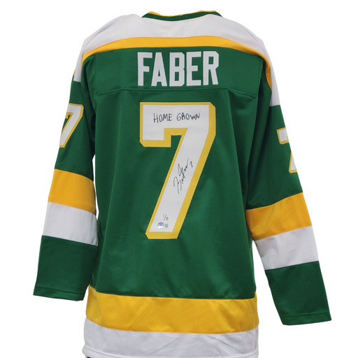Brock Faber LE (7) Signed Custom Green Retro Hockey Jersey w/ inscription 'Home Grown'