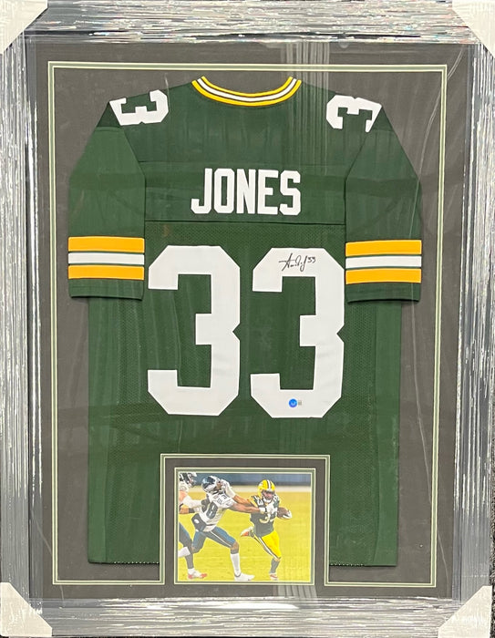Aaron Jones Signed & Professionally Framed Custom Green Football Jersey