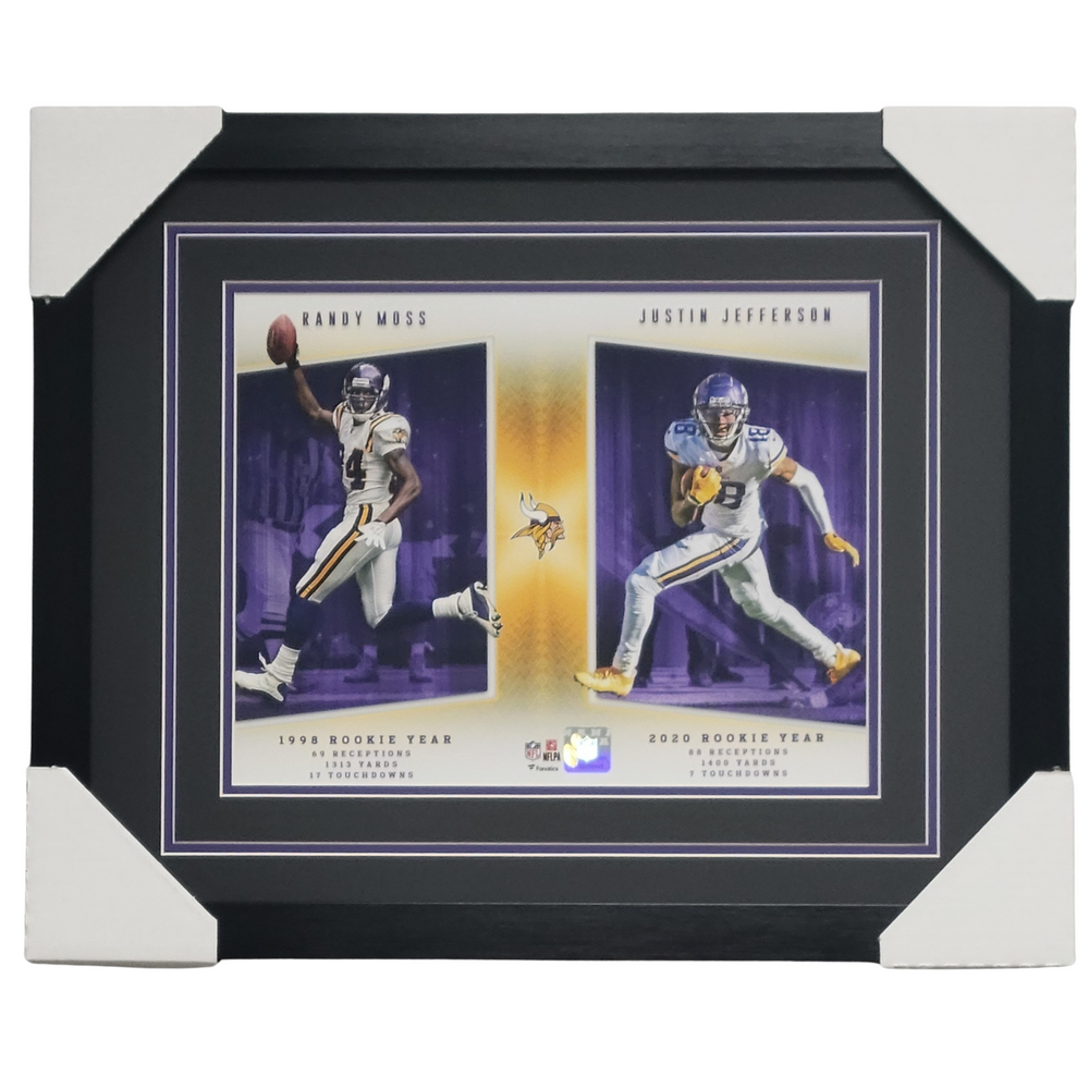 Randy Moss & Justin Jefferson Rookie Stats Professionally Framed 11x14 Photo Unsigned