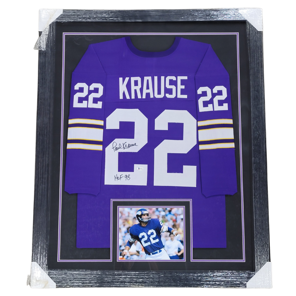 Paul Krause Signed & Professionally Framed Custom Purple Football Jersey
