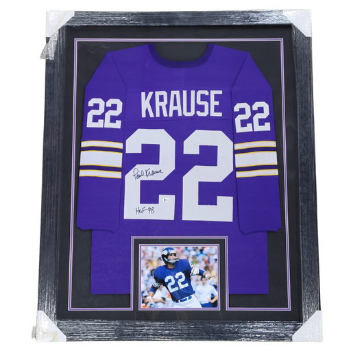 Paul Krause Signed & Professionally Framed Custom Purple Football Jersey