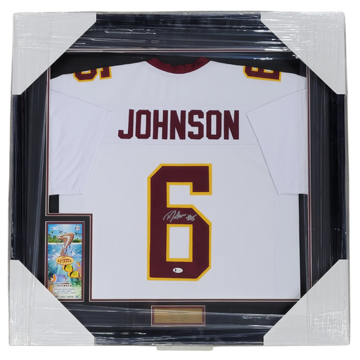 Tyler Johnson Signed & Professionally Framed 1/2 Size Custom White Football Jersey w/ Replica Ticket