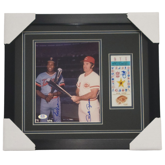 Rod Carew & Pete Rose Signed & Professionally Framed 8x10 Photo w/ Replica Ticket