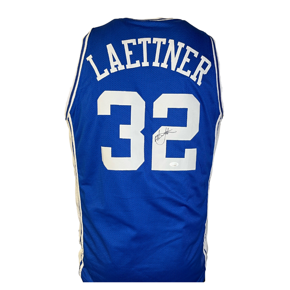 Christian Laettner Signed Custom Blue College Jersey