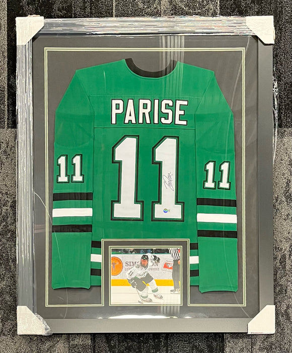 Zach Parise Signed & Professionally Framed Custom Green College Hockey Jersey