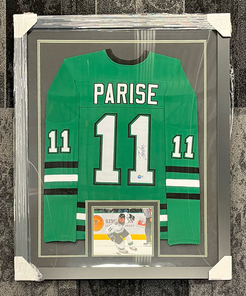 Zach Parise Signed & Professionally Framed Custom Green College Hockey Jersey