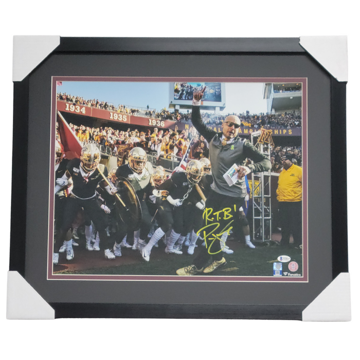 PJ Fleck Team Entrance Signed & Professionally Framed 11x14 Photo w/ 'RTB'